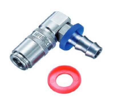 Shut-off coupling, Stainless Steel, with valve, 90° angled