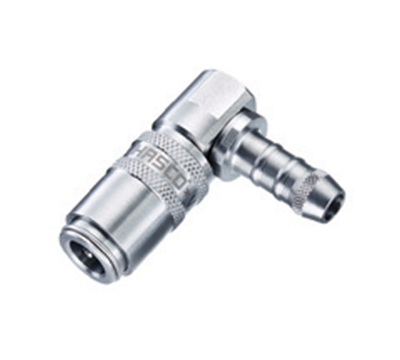 Shut-off coupling, Stainless Steel, with valve, 90° angled