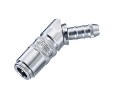Shut-off coupling, Stainless Steel, with valve, 45° angled